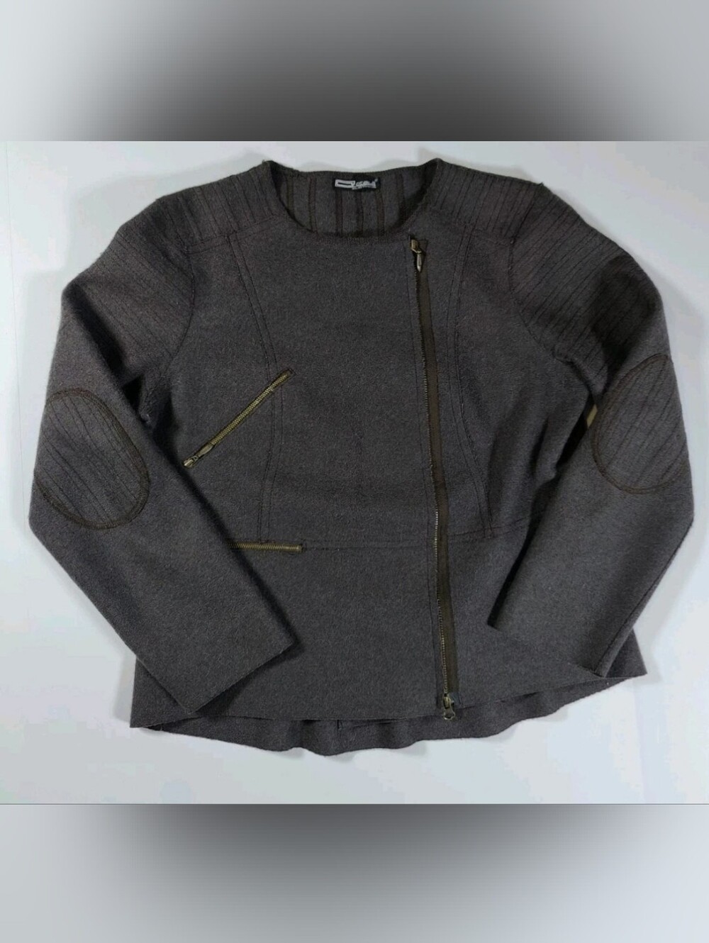 Occala Brown Alpaca Wool Full Zip Moto Jacket Sz M With Elbow Pads Made In Peru